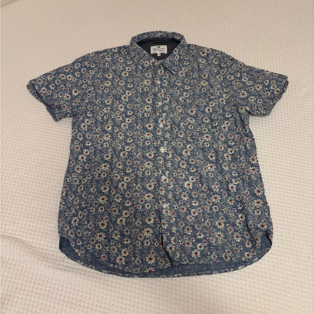 Blue and White Casual Button Down Shirt with Paisley Print